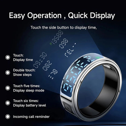 Smart Ring - Waterproof 5ATM, Bluetooth Health Tracker, Heart Rate & Sleep Monitor