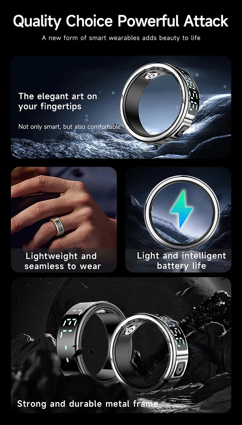 Smart Ring - Waterproof 5ATM, Bluetooth Health Tracker, Heart Rate & Sleep Monitor