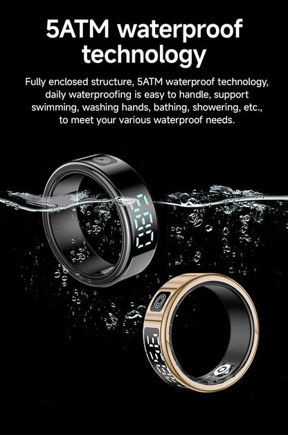 Smart Ring - Waterproof 5ATM, Bluetooth Health Tracker, Heart Rate & Sleep Monitor