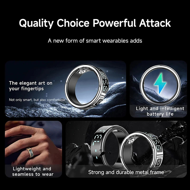 Smart Ring - Waterproof 5ATM, Bluetooth Health Tracker, Heart Rate & Sleep Monitor