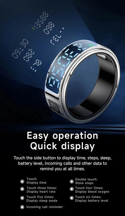 Smart Ring - Waterproof 5ATM, Bluetooth Health Tracker, Heart Rate & Sleep Monitor