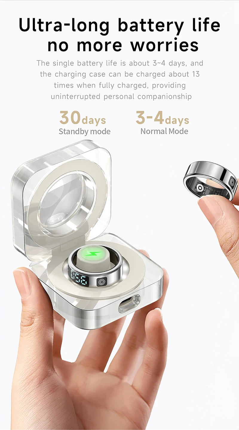 Smart Ring - Waterproof 5ATM, Bluetooth Health Tracker, Heart Rate & Sleep Monitor