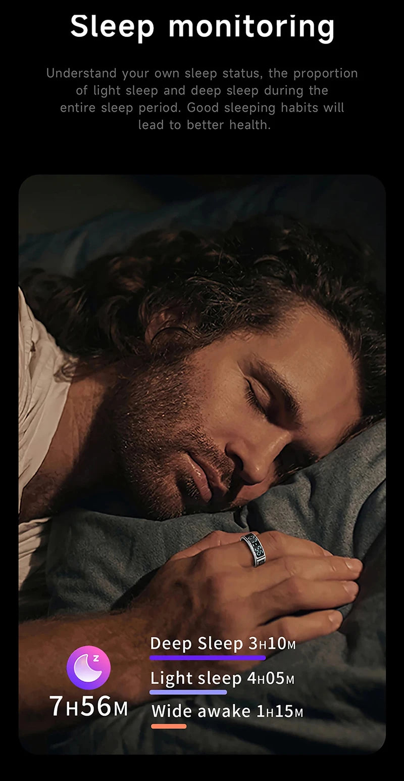 Smart Ring - Waterproof 5ATM, Bluetooth Health Tracker, Heart Rate & Sleep Monitor